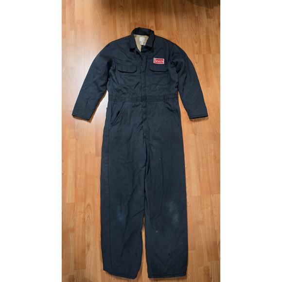 Vintage Sears Coveralls M Black Jumpsuit Industrial Uniform Workwear 80s - Picture 1 of 15